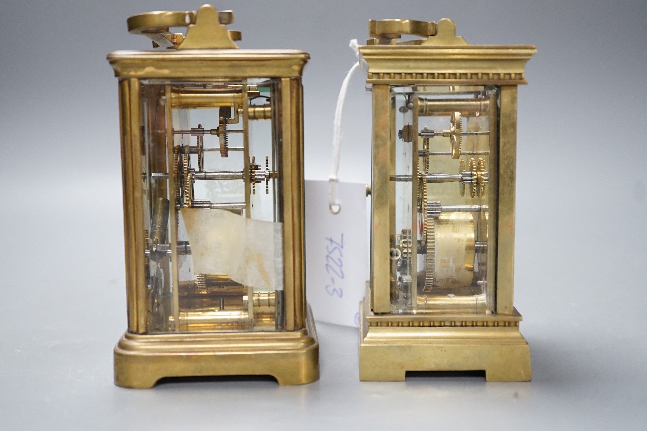 Two carriage timepieces, tallest 14 cm